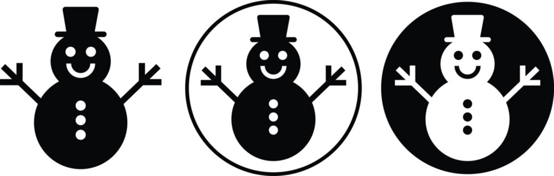 Snowman flat icons set. Featuring cute winter holiday character perfect for Christmas, festive decoration, seasonal designs, celebration, joyful cold weather theme isolated on transparent background.