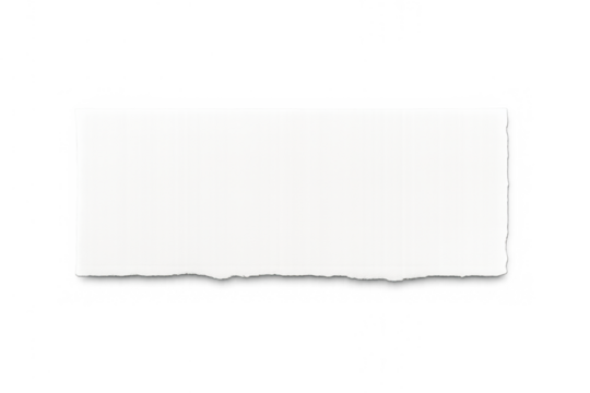 Ripped white paper strip on a transparent background, blank space for text, torn edge, empty note element