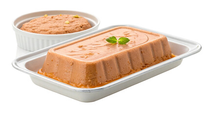 Terrine of pate with a sprig of mint, isolated on transparent background