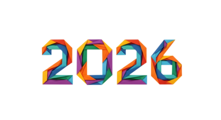 Colorful abstract numbers 2026 isolated on transparent background