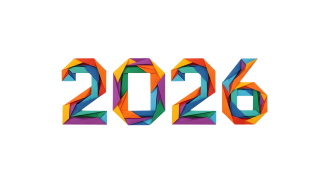 Colorful abstract numbers 2026 isolated on transparent background - Powered by Adobe