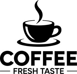 Modern coffee logo design with steaming cup and fresh taste typography for cafe branding or coffee shop identity