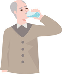 Illustration of an elderly man drinking a glass of water.