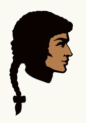 Vintage french wig. Vector drawing