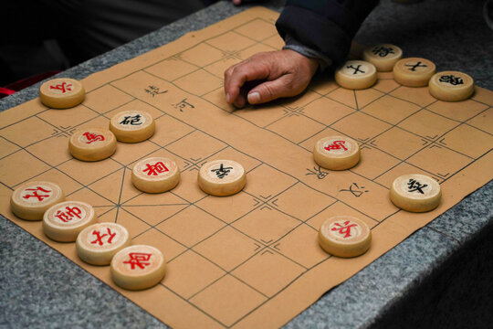 Chinese people relax and play Card game also Xiangqi (Chinese Chess) , Traditional Chinese Game