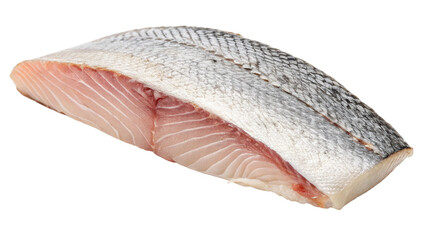 Raw fish fillet with skin isolated on transparent background