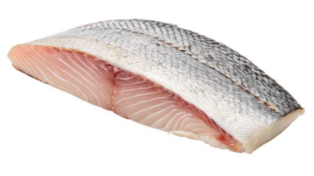 Raw fish fillet with skin isolated on transparent background