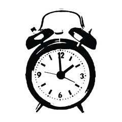 black and white illustration of a classic retro vintage alarm clock