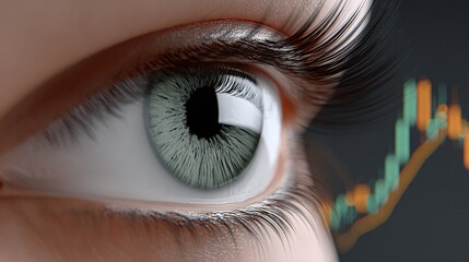 Algorithmic trading AI eye watching candlestick charts, macro cyber view,