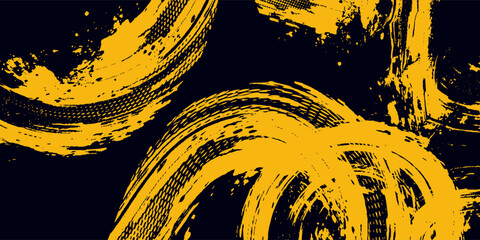 Halftone yellow dots pattern and black gradient grunge texture background.