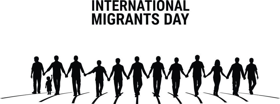 Silhouettes of people holding hands for international migrants day - Powered by Adobe