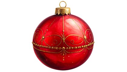 Elegant Red Christmas Ornament with Gold Detailing on White.
