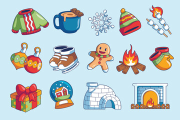 Christmas Winter Holiday Elements Illustration Set