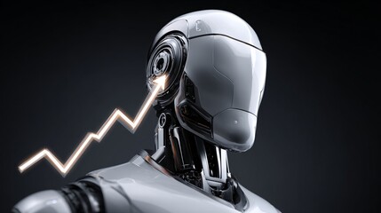 Robot CFO forecasting revenue with floating AR charts, clean corporate style,