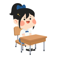 Illustration of a Student Sitting at Desk