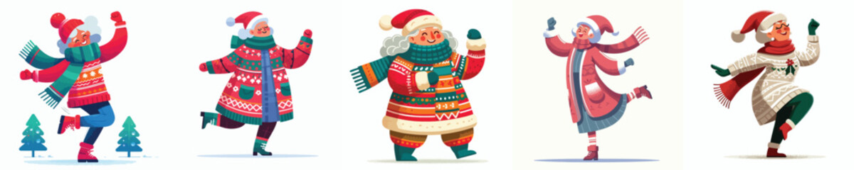 vector of a grandma dancing to welcome Christmas