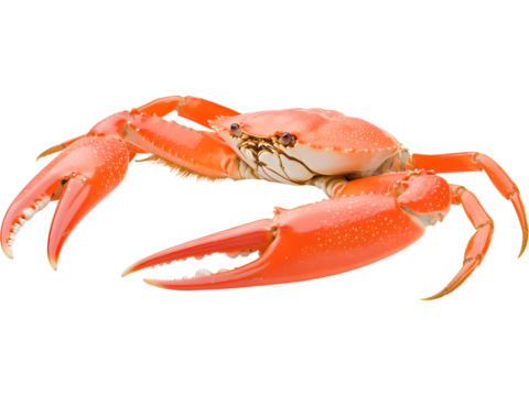 Red crab isolated on transparent background, ideal for seafood, restaurant, and culinary-themed designs.