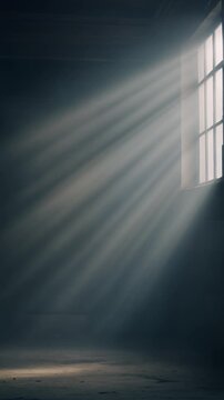 Slow Motion Volumetric Light: Dramatic God Rays Piercing Dusty Dark Interior