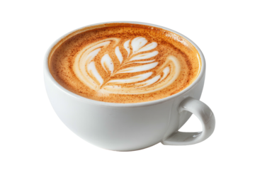 Creamy coffee beverage with intricate foam art in a white cup