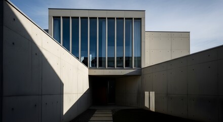 Minimalist Concrete Modern Building Exterior with Strong Shadows