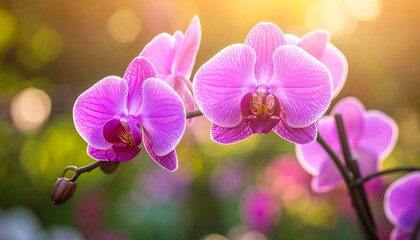 Close-up of Vibrant Pink Orchid Flowers in Bloom.