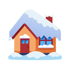 a flat icon of vector clip art snow covered house for web and graphic design