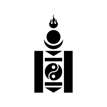Soyombo icon. Mongolian Soyombo Symbol with Yin Yang. Mongolian National Icon Design. Symbol of Buddhism. Traditional Mongolian Emblem.