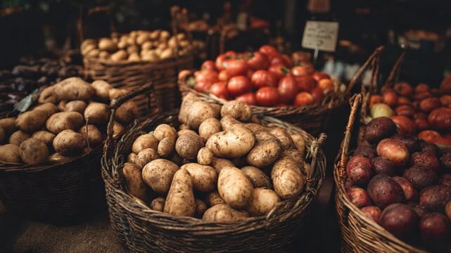 Basket of Vegetables: A captivating shot showcasing an array of fresh, vibrant vegetables, elegantly displayed in rustic baskets. A testament to nature's bounty and culinary delight.