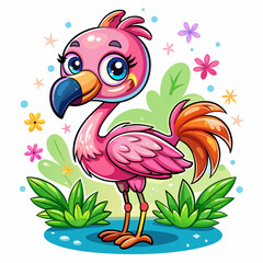Cute Flamingo Cartoon – Pink Bird Character Isolated on White Background