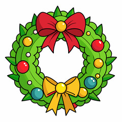 Christmas Wreath with Ribbon – Festive Holiday Decoration Vector