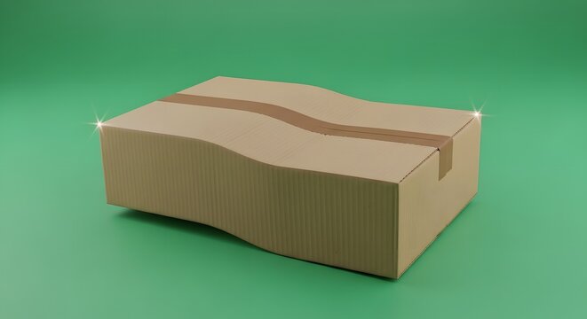 A plain, rectangular cardboard box with a wavy design on the top surface, placed on a green background, suitable for packaging or storage purposes