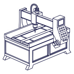 Line art illustration of a cnc router, a computercontrolled cutting machine used for woodworking, plastics, and metals, showcasing its components and design