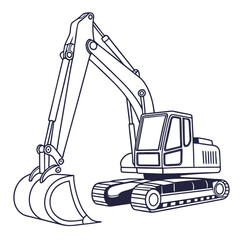 Line drawing of an excavator isolated on the excavator has a bucket and a cab it is used for digging and construction