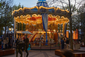 November 15, 2025 - Timisoara, Romania. A large Merry-go-round in the yard of a large shopping center