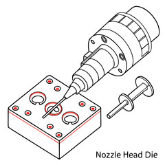 Illustration of a nozzle head die isolated on, showcasing its components and functionality in a clear and concise manner for industrial use