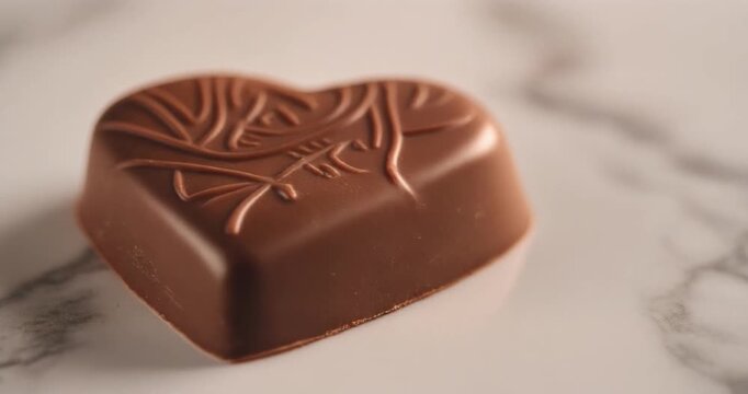 A single heart-shaped chocolate, a sweet delight perfect for Valentine's Day celebrations and romantic gestures