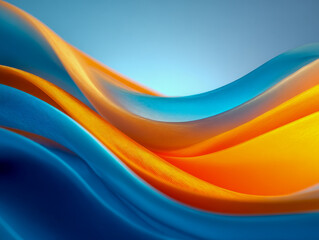 Vivid flowing fabric waves in bright blue and orange hues capturing dynamic movement against a soft gradient background for creative abstract concept design