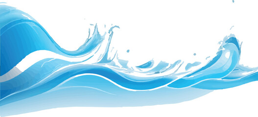 Stylized water wave illustration flowing blue liquid with splashes vector design for backgrounds and banners
