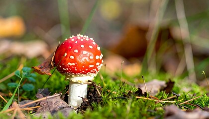 Vibrant Fly Agaric Mushroom in a Lush Forest Setting.
