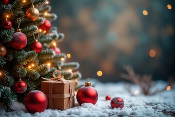 Christmas background with generous copyspace and holiday decorative elements