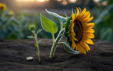 Sunflower's Journey from Seed to Blooming Beauty