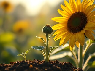 Stages of sunflower growth from seed to full bloom
