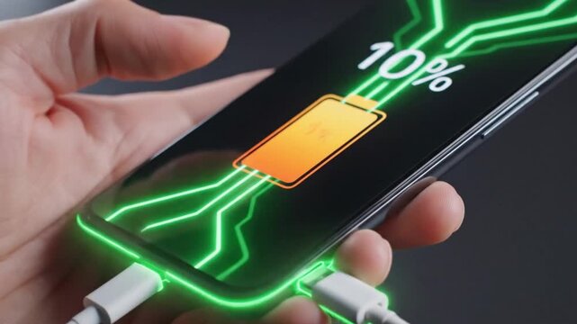 4K | Phone Battery At 1% Charging | Fast Charging Smartphone Low Power Indicator Screen