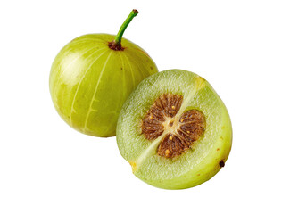 Fresh green fruit, whole and halved, showing edible interior