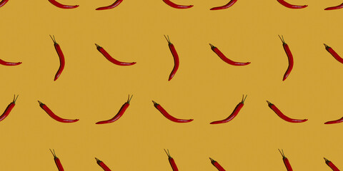 chili pepper seamless pattern on a yellow background. food pattern