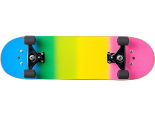 Skateboard with colorful tropical leaf pattern isolated on transparent background, perfect for youth and sport designs.