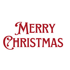 Red Coloured Merry Christmas text vector in festive lettering style on white background, ideal for Christmas greeting cards, holiday banners, posters, and digital seasonal designs.
