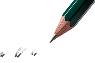 Close up of a sharpened pencil writing on a black surface isolated on transparent background