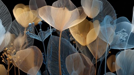 Ethereal floral landscape in abstract, with an intricate digital art rendering.