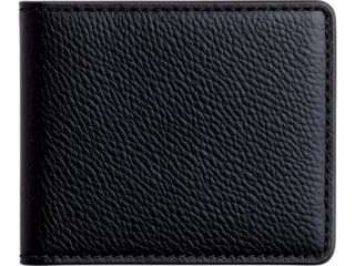 Black leather wallet isolated on transparent background, perfect for finance, business, and lifestyle visuals.